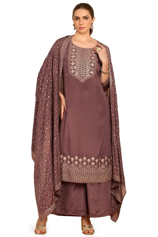 Soch Women Yoke Embroidered Chinon Suit Set with Sequins