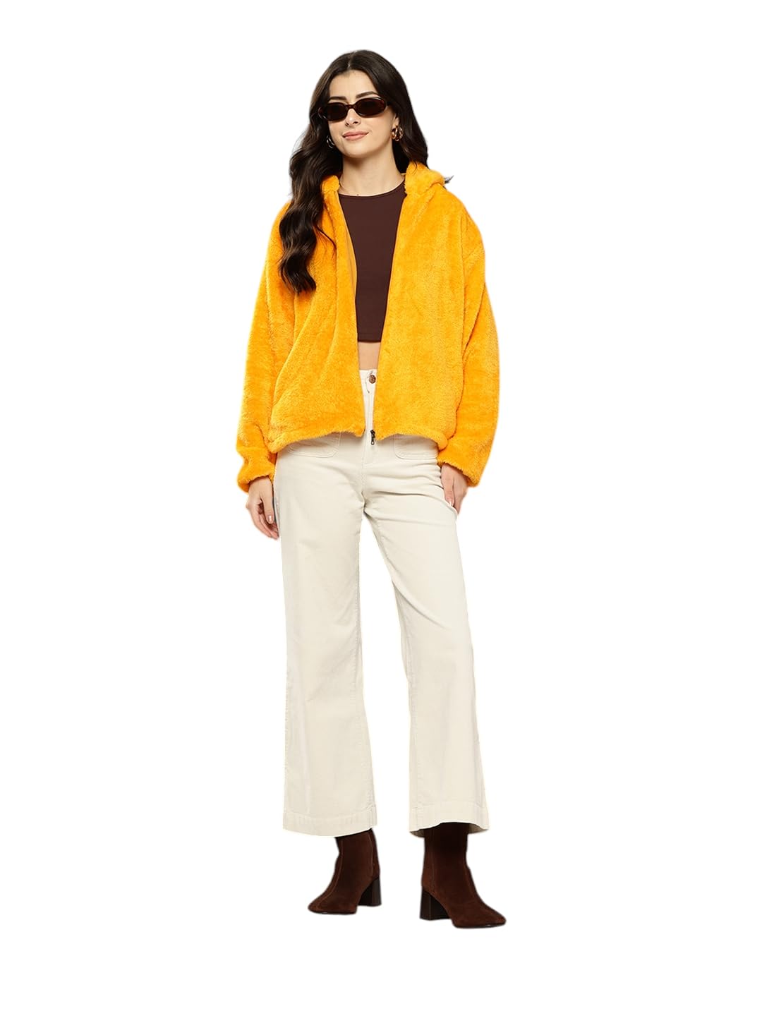 Aarika Womens Winter Wear Yellow Colour Solid Fur Hoodie Jacket Jacket-(M-XL)-(JK-W-AD-04-GOLD-M)