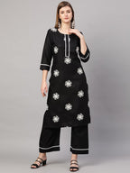 Anni Designer Women'S Cotton Blend Straight Kurta With Palazzo & Dupatta (Saadgi)