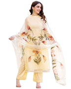ANNI DESIGNER Womens Chanderi Cotton Straight Printed Kurta with Pant & Dupatta (Falak Cream_XXL_Cream_XX-Large)