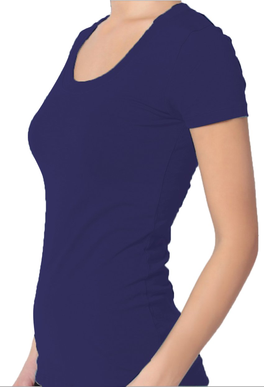 Emmalise Women's Short Sleeve Tshirt Scoop Neck Tee Shirt (2XL, Navy)