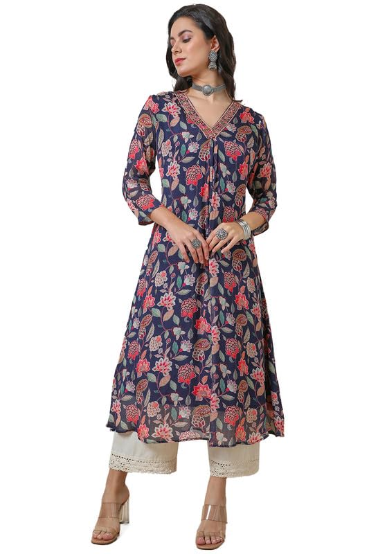 Soch Women Chinon Botanical Print A-Line Kurta