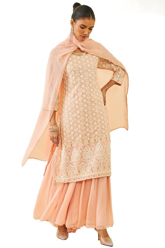 Soch Women Georgette Embroidered and Sequin Embellished Sharara Suit Set