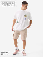 The Souled Store Daffy Duck: Allergic to Idiots Men and Boys Short Sleeves Round Neck White Graphic Printed Cotton Oversized T-S