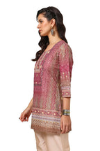Soch Womens Magenta Cotton Blend Bandhani Print Tunic