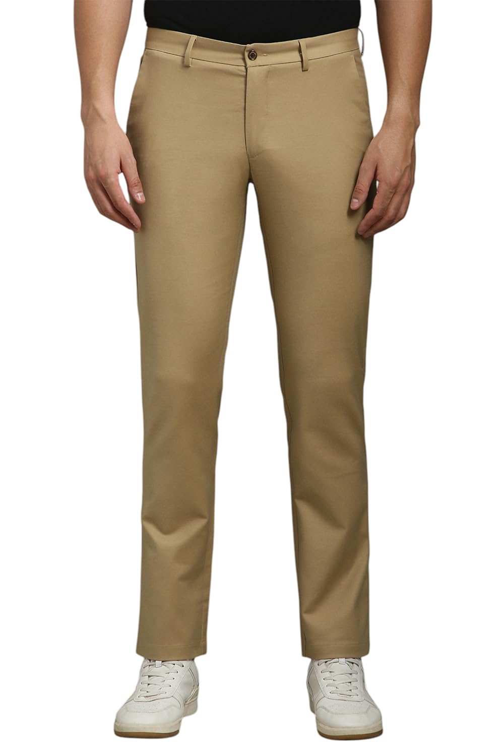 Louis Philippe Men Khaki Slim Fit Solid Flat Front Formal Trousers