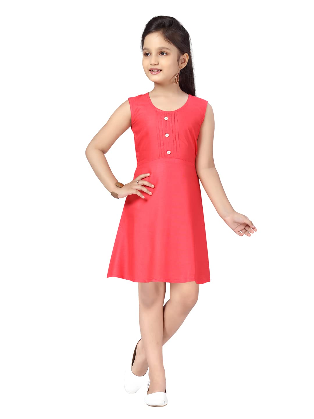 Aarika Girls Cotton Classic Knee-Length Middi (NV-MD-E-3_Gajri