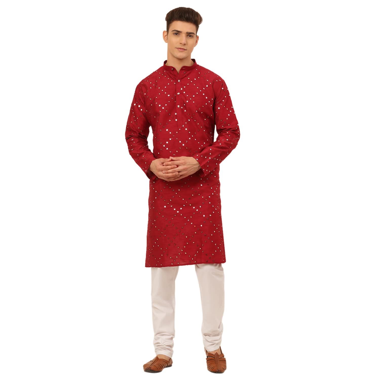 Jompers Mens Dupion Silk Embroidered Kurta Pyjama Set