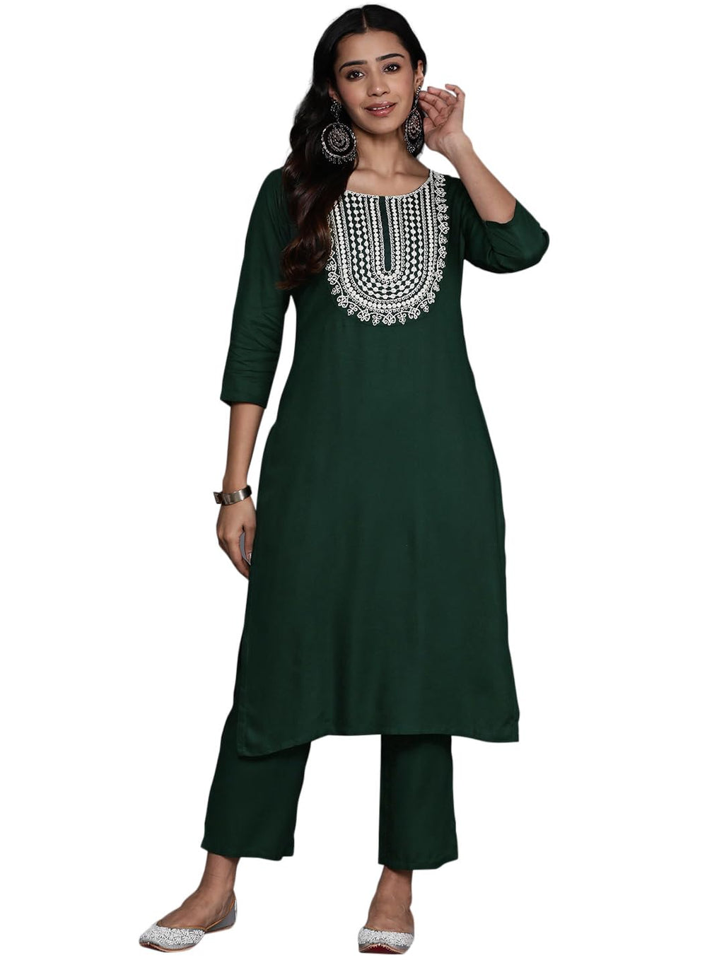 Libas Womens Yoke Design Wool Straight Kurta With Trousers