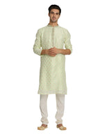 Manyavar MenS Kurta Set, Chanderi Silk Mandarin Collar Full Sleeve Kurte Set For Men Green (Medium)