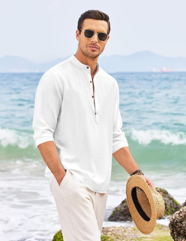 ROYALSCOUT Mens Regular Fit Solid Cotton Blend Straight Short Kurta | Full Sleeves Kurta White