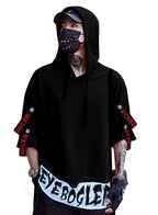 Eyebogler Mens Hooded Neck Loose Fit Half Sleeves Printed T-Shirt Black White