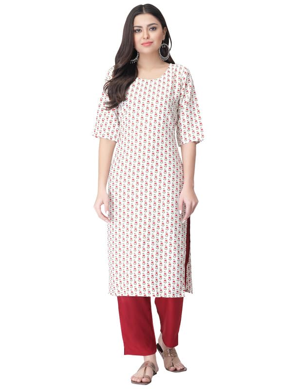 Pinkmint Kurta Set for Women Cotton Printed Straight Kurta with Pant (Pack of 1)