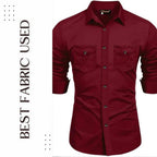 Rebelify MenS Cotton Blend Shirt With Pockets Full Sleeves Collared Neck Solid Pattern Botton Down Closure Relaxed Fit And Stan