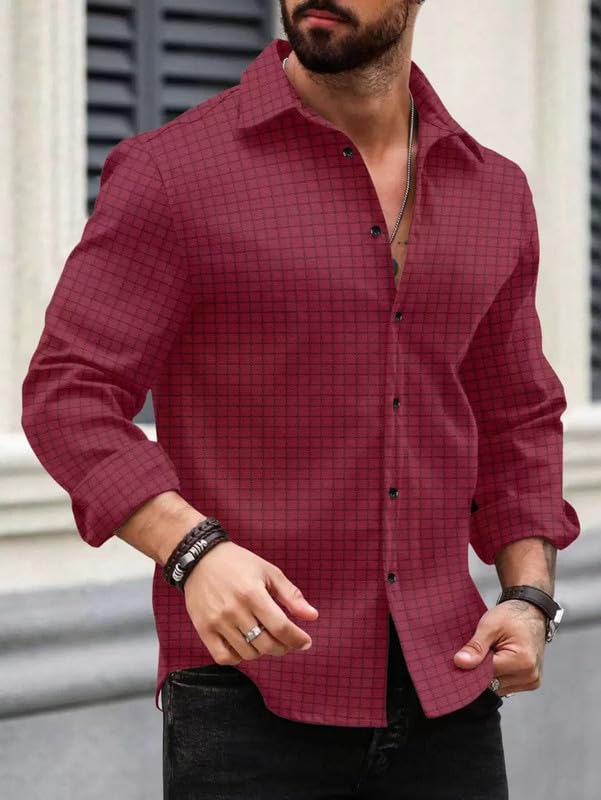 Deelmo MenS Regular Fit Button Down Dress Shirts Textured Long Sleeve Casual Hawaiian Shirt