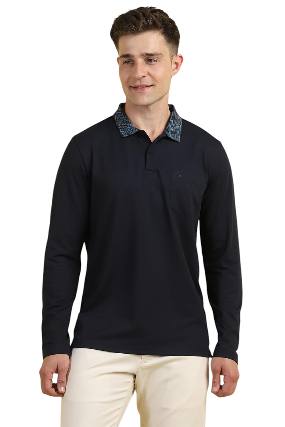 Allen Solly Men Regular Fit Solid Casual Full Sleeve Polo Shirt