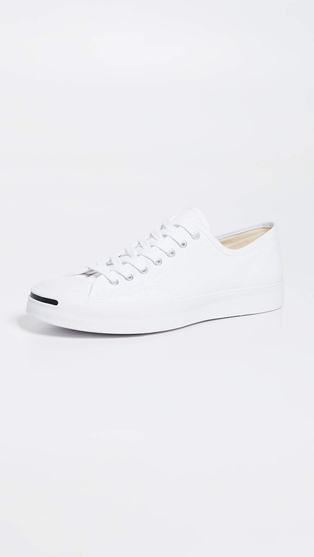 Converse Jack Purcell Canvas Unisex Sneakers, White/White/Black, 12.5 US Women/11 US Men