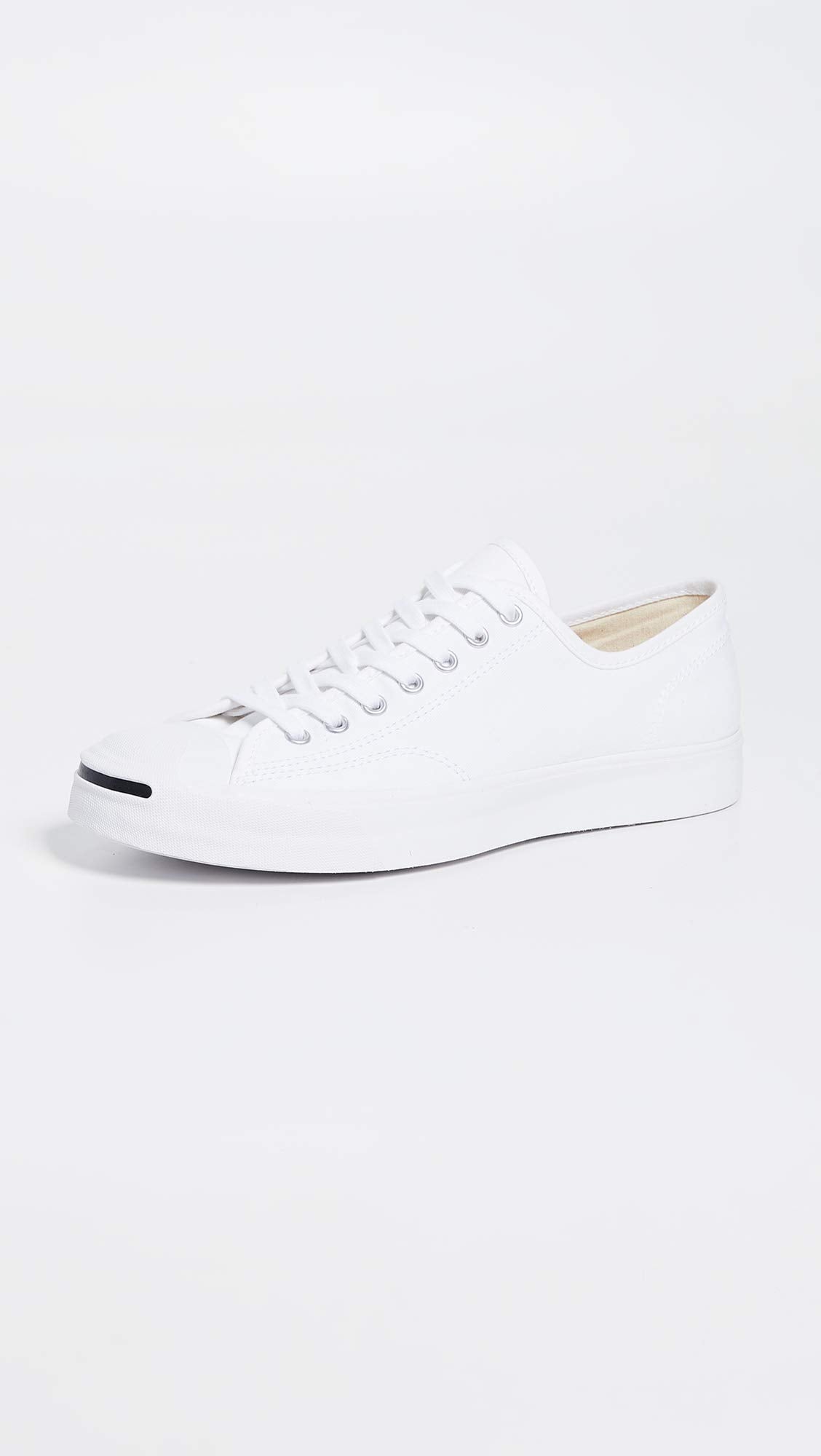 Converse Jack Purcell Canvas Unisex Sneakers, White/White/Black, 12.5 US Women/11 US Men