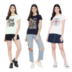 Preneum Womens Cotton Regular Fit Latest Graphic Stylish Printed Short Sleeves Casual T-Shirt || Latest Trendy & Styling (Pack