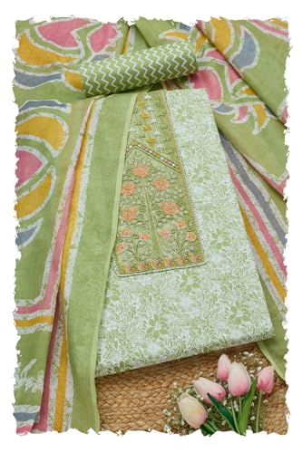 Soch Women Cotton Floral Print Unstitched Dress Material Thread Work