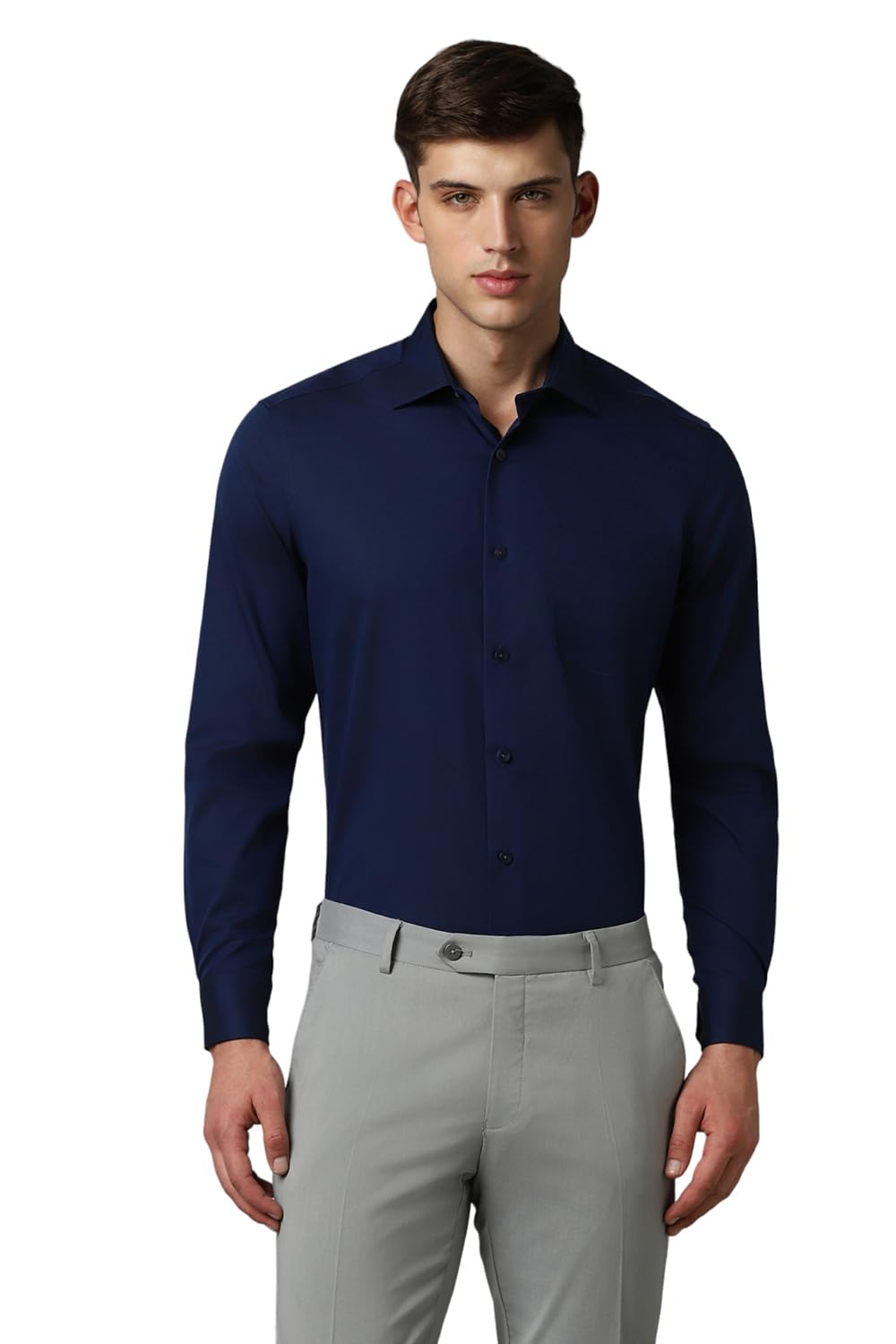 Louis Philippe Permapress Navy Wrinkle Free Classic Fit Solid Full Sleeves Shirt