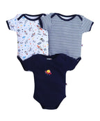 Bumzee Baby Boys Cotton Half Sleeves Bodysuit/Onesie/Leotard Navy & White - New Born (Peb10566A-Nbl)