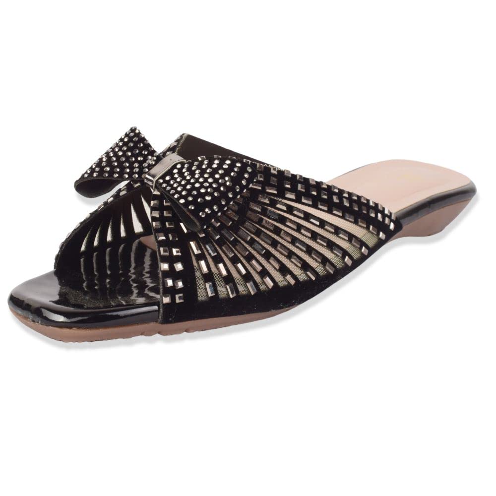 XE Looks Embellished Stones Comfort Black Slippers for Women 5