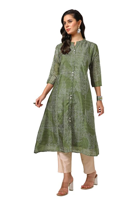 Soch Womens Green Art Silk Bandhani Print Kurta