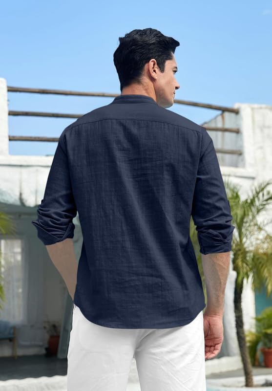 Macsivo MenS Cotton Polyester Blend Solid Regular Fit Full Sleeve Short Kurta | Lightweight Summer Short Kurta Navy