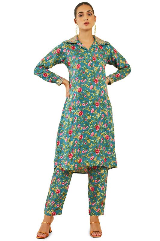 Soch Women Muslin Kurta Set with Floral Designs and Ethnic Embroidery