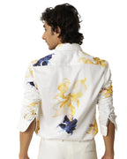 Eyebogler Men Slim Fit Floral Printed Casual Shirt White