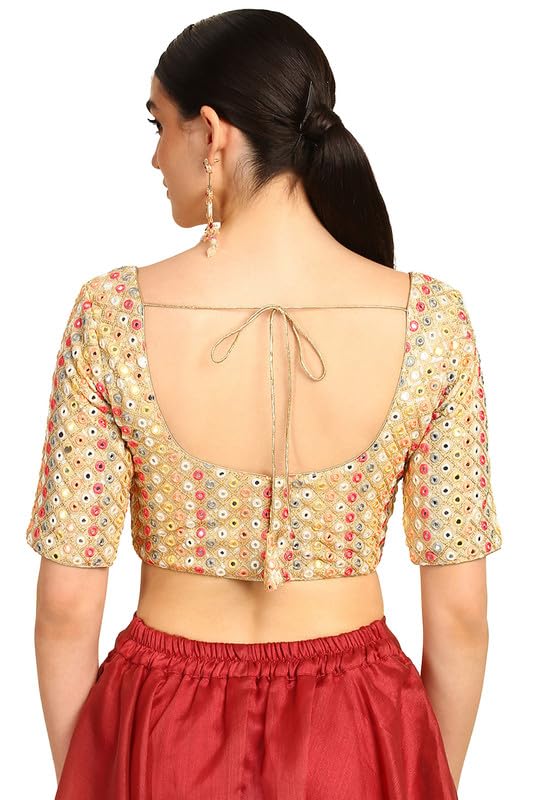 Soch Womens Beige Faux Mirror Embellished Padded Georgette Blouse
