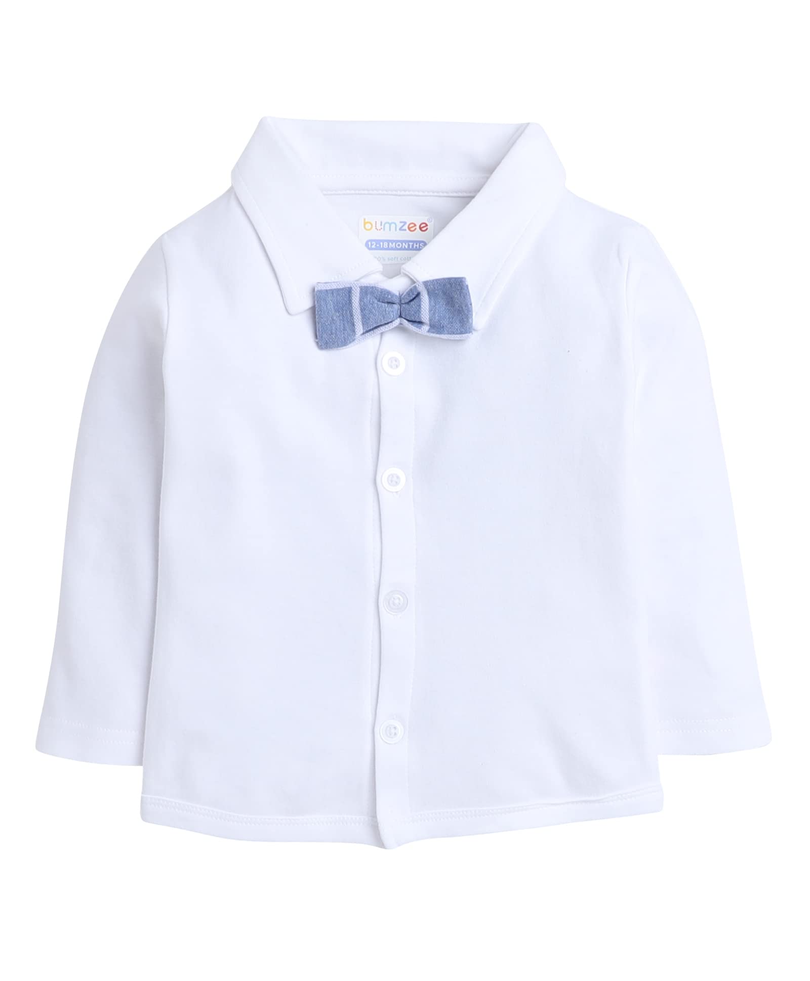 BUMZEE Unisex Cotton Sky Blue & White Boys Full Sleeves Shirt Waistcoat & Pant Set with Applique Bow