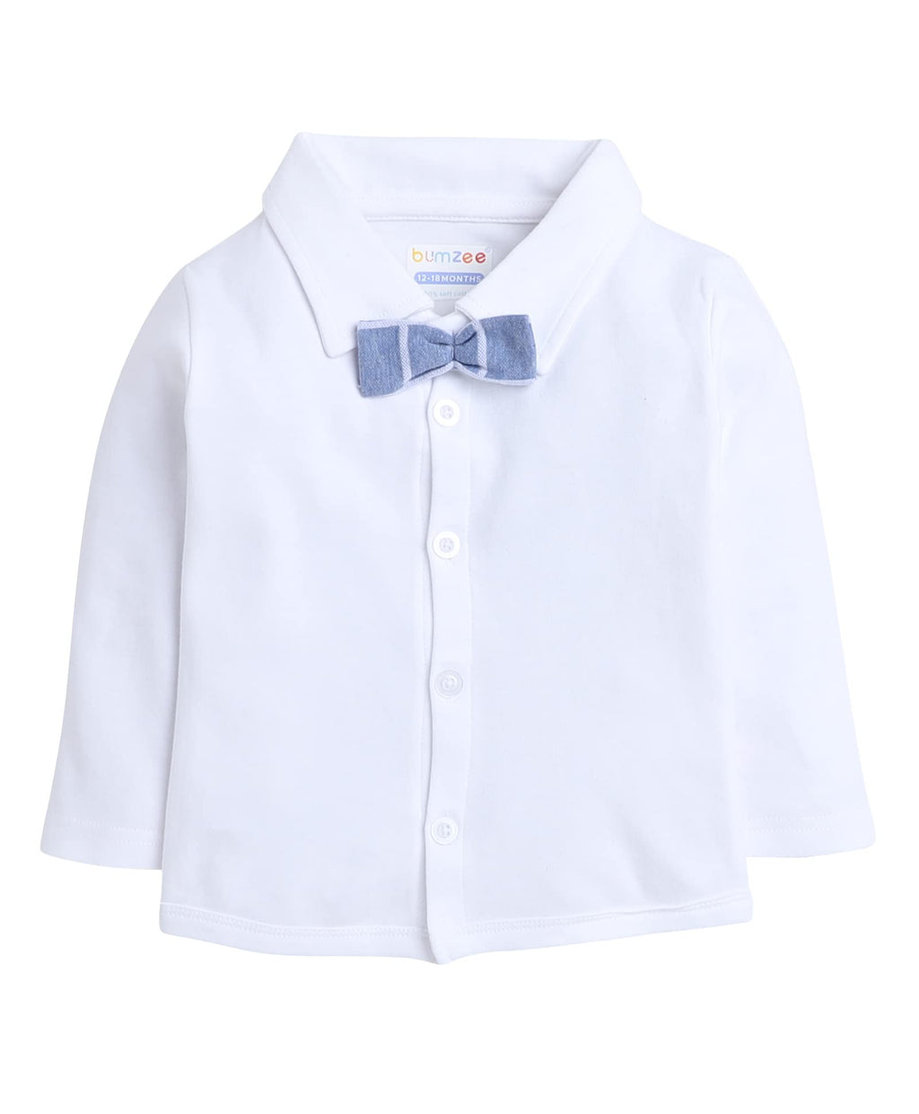 BUMZEE Sky Blue & White Boys Full Sleeves Shirt Waistcoat & Pant Set with Applique Bow