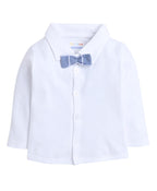 BUMZEE Sky Blue & White Boys Full Sleeves Shirt Waistcoat & Pant Set with Applique Bow