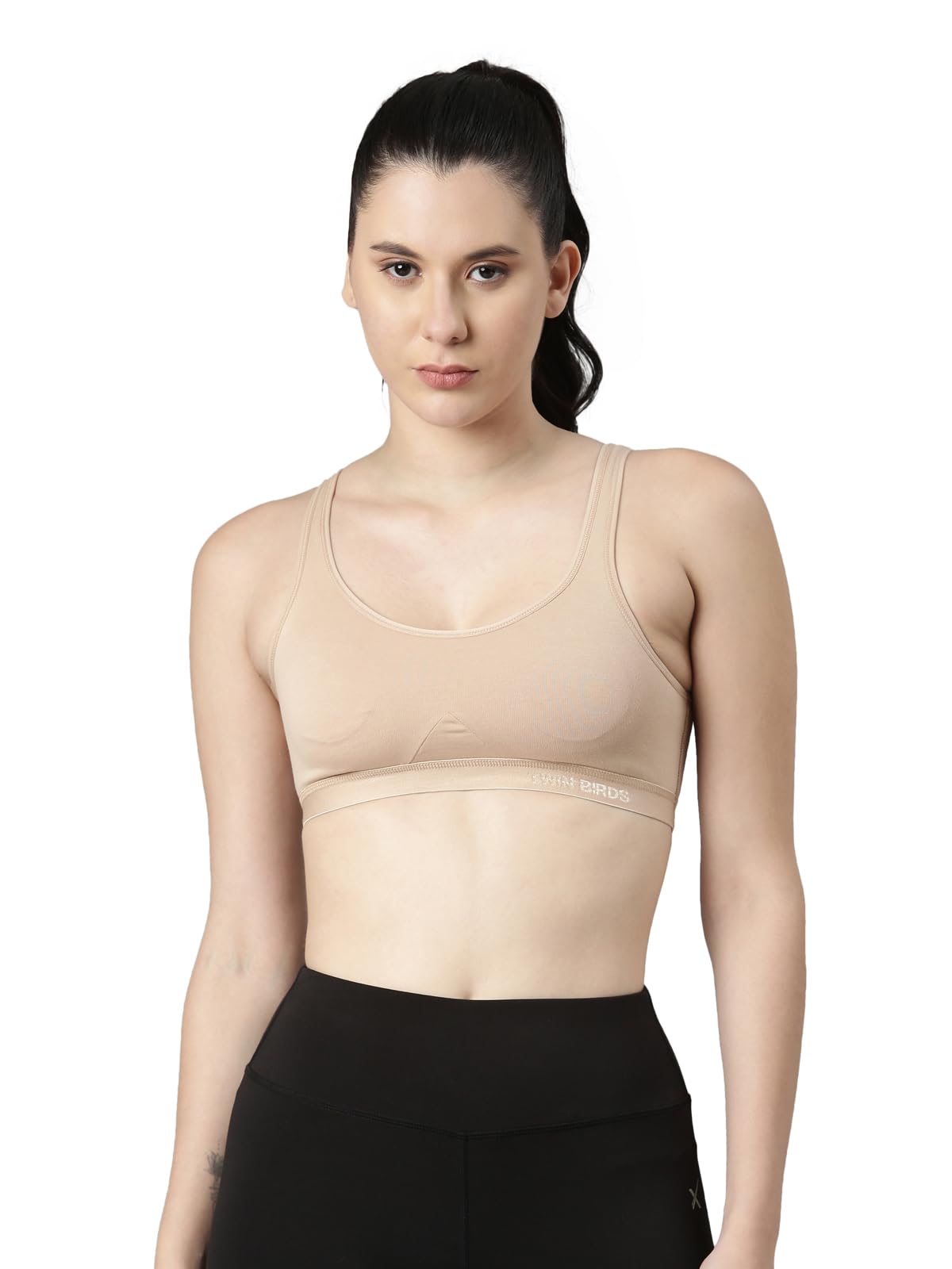 Twin Birds Skin Coloured WomenS Sports Bra | Comfortable Fit With Support | Cotton Elastane Workout & Active Wear  (2Xl)