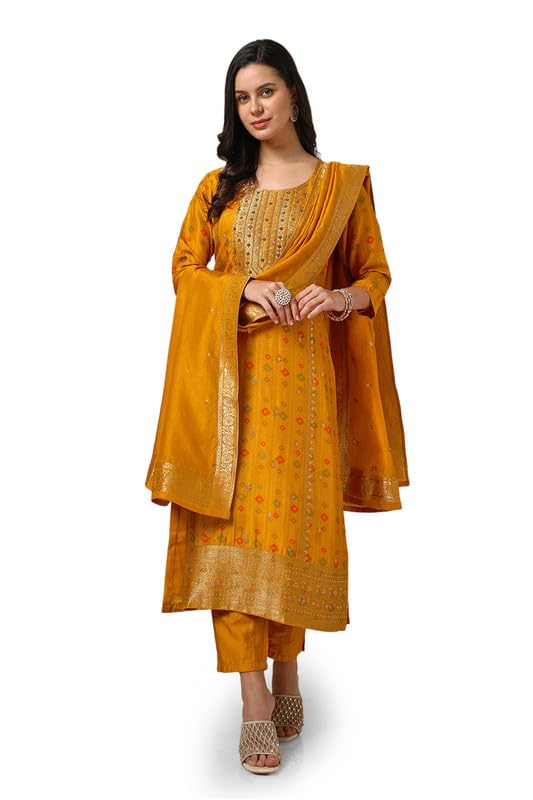 Soch Women Brocade Suit Set with Beads and Stones