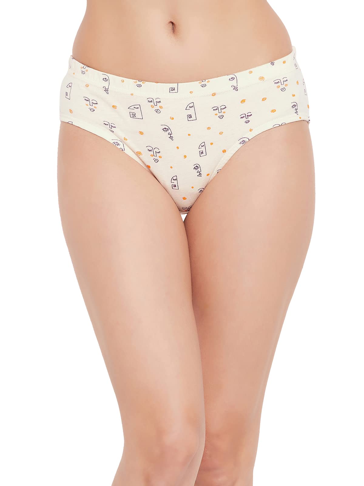 Clovia Womens Cotton Mid Waist Abstract Face Print Hipster Panty with Inner Elastic (PN2855B34_Peach_S)