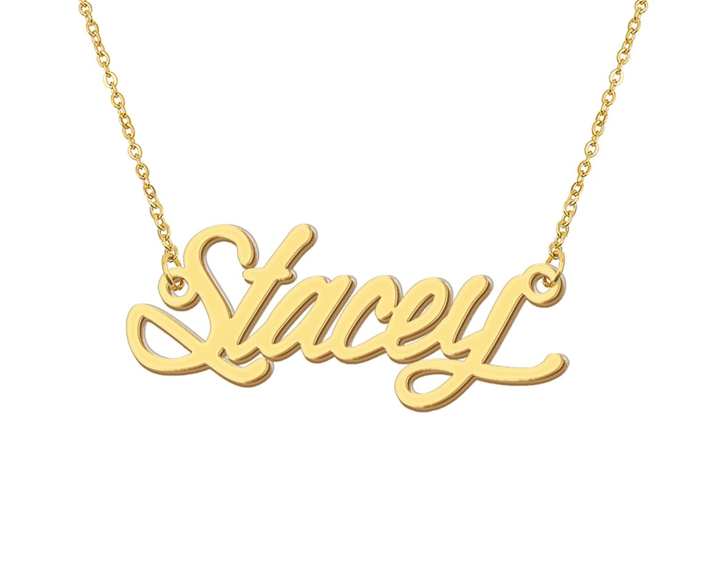 Aoloshow Stacey Initial Name Necklace 18k Gold Plated Stainless Steel Mens Nameplate Jewelry for Christmas
