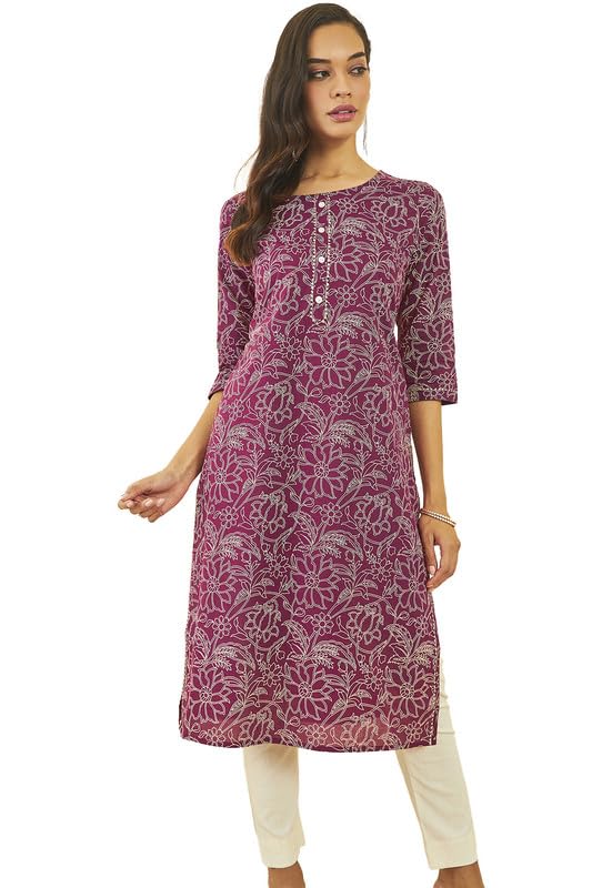 Soch Womens Cotton All-Over Floral Print Straight Kurta With Gota Patti Details