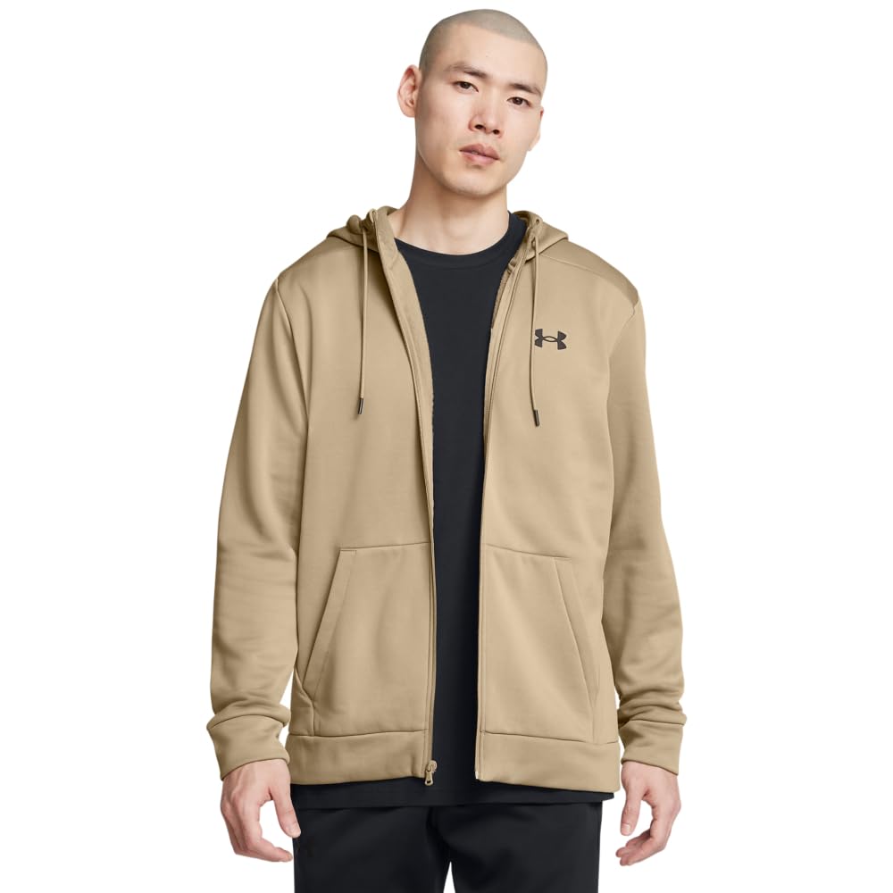 Under Armour Men's ArmourFleece Full Zip Hoodie, (299) City Khaki / / Black, Medium