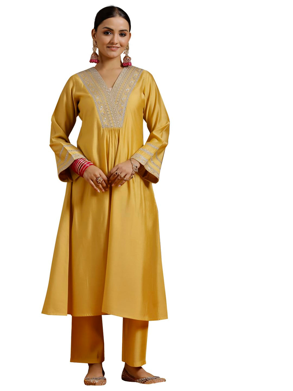 Gerua By Libas Womens Yoke Design Silk Blend A-Line Kurta With Trousers