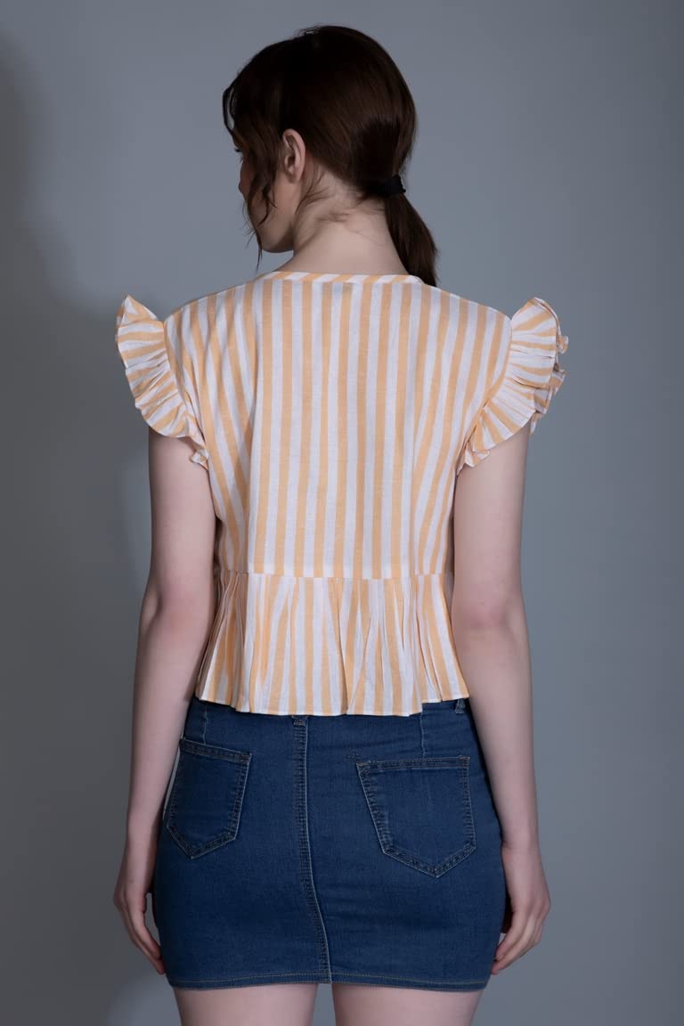 Leriya Fashion WomenS Western Crop Tops | Fancy Stripped With Ruffle Sleeves | Button Down Lightweight Cotton For Girls | Suita