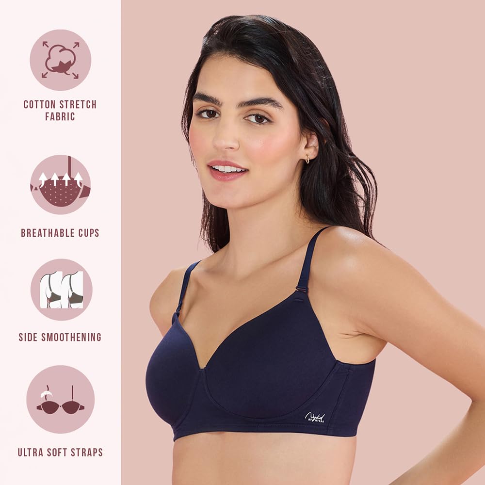 Nykd (Nyb198 Cotton Lightly Padded & Non Wired T-Shirt Bra For Women | Medium Coverage Bra With Soft Detachable Straps | Ideal F