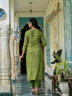 ANNI DESIGNER Womens Cotton Blend Straight Printed Kurta with Pant & Dupatta (Kajal Mehandi_S_Green_Small)