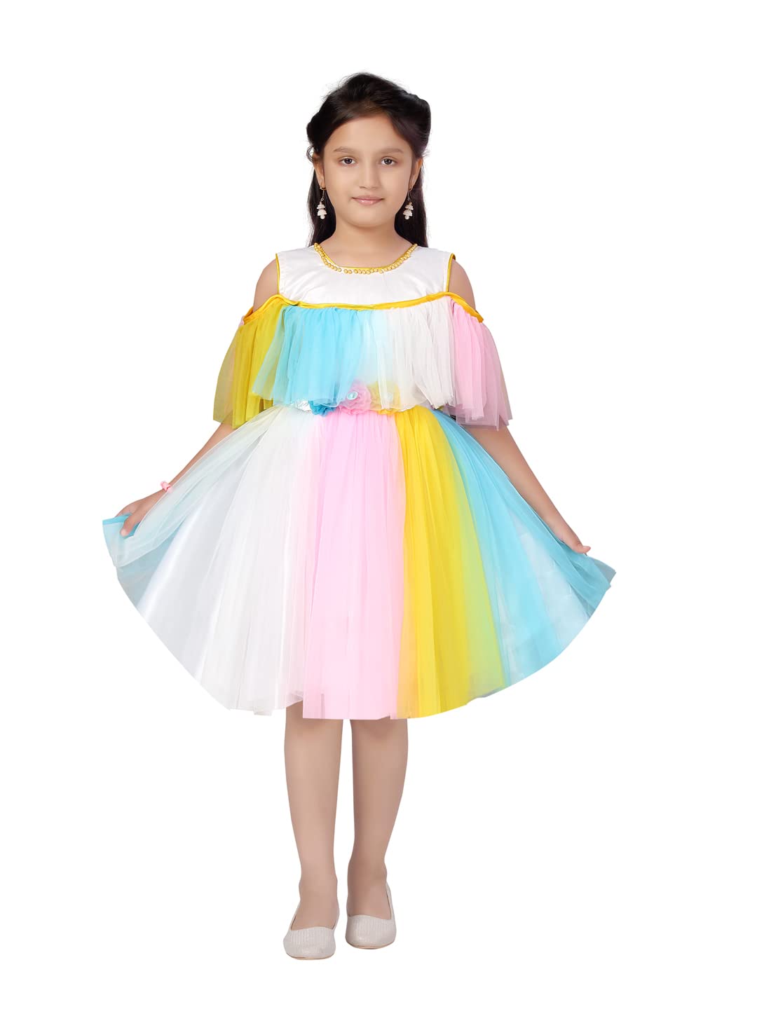 Aarika baby-girls Polyester Fit and Flare Knee-Length Dress (MY-FK-21036_Multi Multicolour