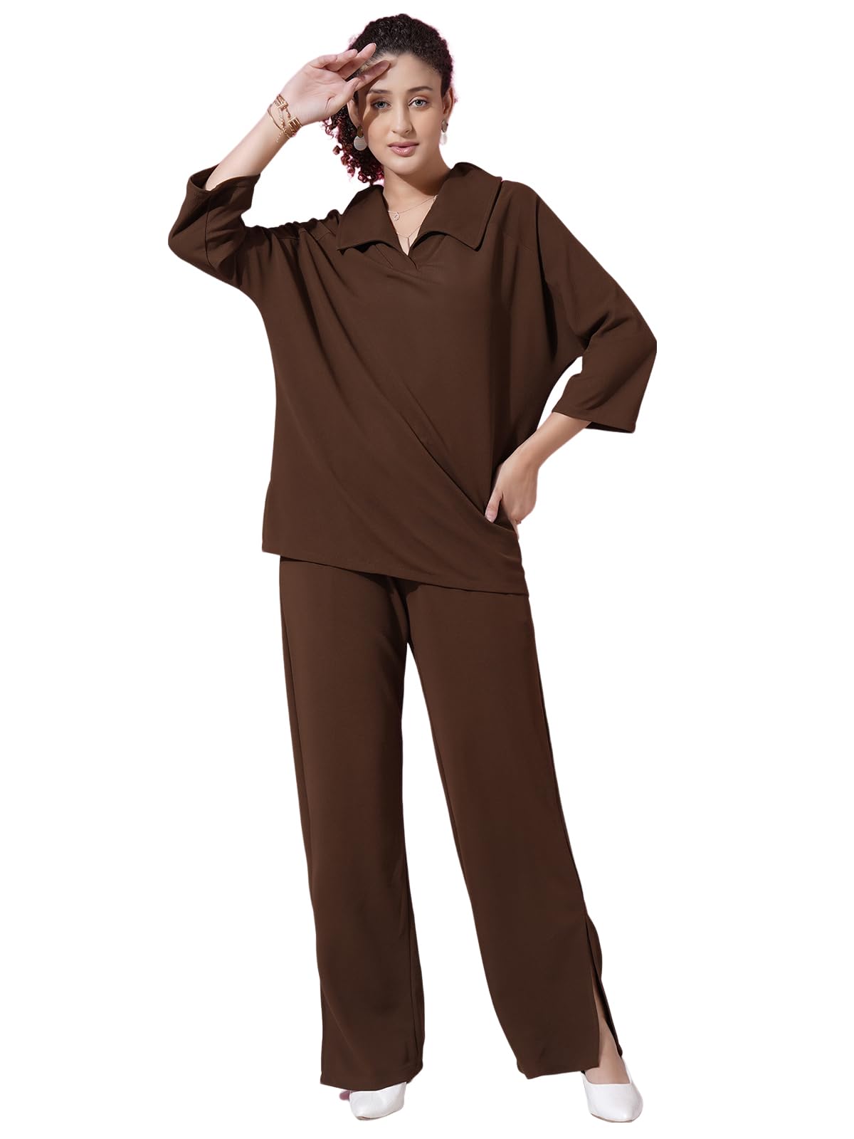 Selvia Womens Co-ords Set|Lycra Oversized Top & Trouser Set|Casual Co-ords Set for Women|Two Piece Co-ord Set|Office Wear Co-or