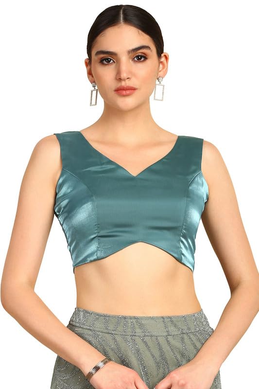 Soch Womens Teal V-Neck Tissue Princess Line Padded Blouse