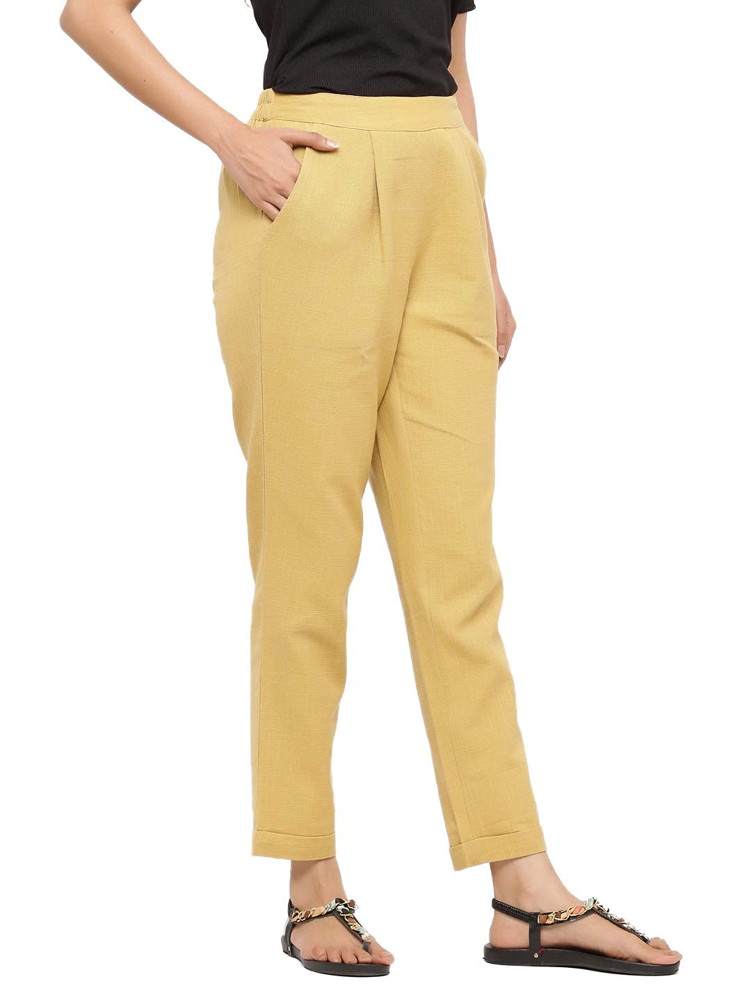 Digital Shopee Women Cotton Trouser Pant For Women | Girls Formal Casual Daily Party Office Wear Beige
