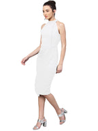 Shasmi WomenS Comfortable White Halter Neck Sleeveless Solid Midi Bodycon Casual Western Stylish Dress For Womens/Midi Dress Fo
